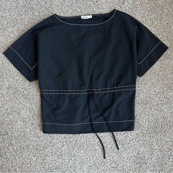 Simkhai Black Cotten Blend Boxy Tee With Contrast Stitch, Size 8 - Picture 3 of 9